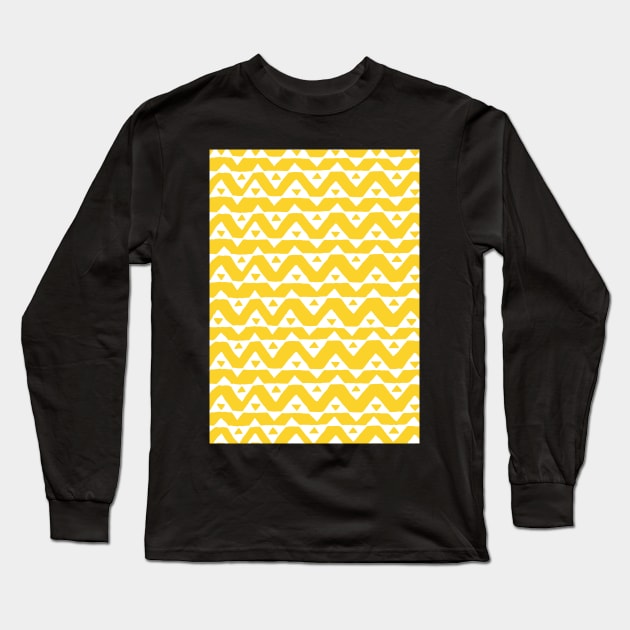 Mustard Yellow and White Triangle Chevron Pattern Long Sleeve T-Shirt by dreamingmind